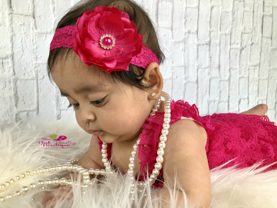 Baby Girl Lace Romper and Headband 2 Pc SET Newborn Baby Girl Etsy
