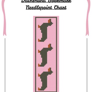 Dachshund Bookmark Pink Simple Needlepoint Canvas Chart  PDF