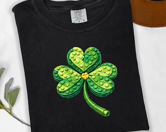Toy Brick Design Heart Clover Shirt , Paddy Day Outfit Building Block Tee