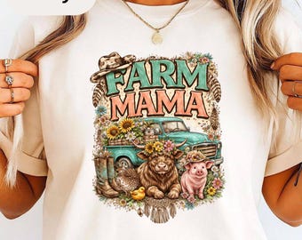 Boho Design Farm Mama Shirt , Country Farm Mom Outfit , Rustic Mother Cow Gift