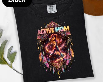 Boho Design Neon Active Mom Shirt , Running Sparkle Mama Tee , Sporty  Fit Mom Gift