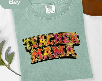 Colorful Varsity Design Teacher Mama Tee , Modern Sparkle Mama Shirt , Mother's Day Gift