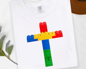 Comfort Colors® Minimal Block Art Cross T-shirt , Retro Gaming Vibe Building Block Tee