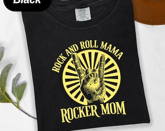Rock Hand Symbol Rocker Mom Shirt , 70s Style Graphic Rock and Roll Mama Top