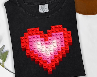 Toy Brick Heart T-Shirt , Building Blocks Heart Sweatshirt , Geometric Heart Brick Lover Gift