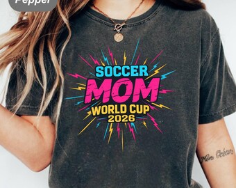Soccer Mama World Cup 2026 Tee , Retro Neon Soccer Lover Game Day Mom Top