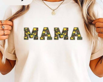 Varsity Design Floral Mama Shirt , Retro Floral Lettering Meaningful Mom Gift , Mother's Day Top