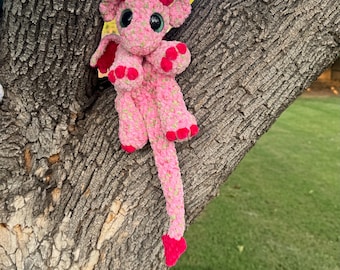 Pink Floral Dragon Snuggler | Crochet Baby Dragon Stuffed Animal, Fantasy Nursery Decor