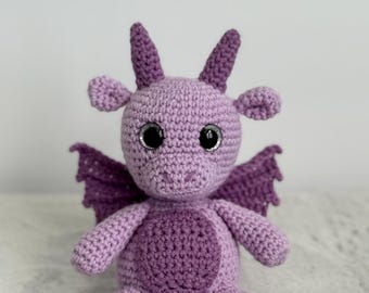 Handmade Crochet Baby Dragon Plush – Purple Amigurumi Fantasy Decor - Daphne the Dazzling Dragon