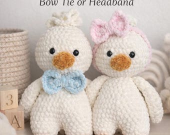 Handmade Crochet Chenille Easter Duck Plush – Custom Bow or Headband
