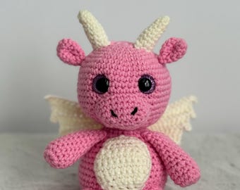 Handmade Pink Crochet Baby Dragon Plush – Amigurumi Nursery Decor - Daisy the Darling Dragon