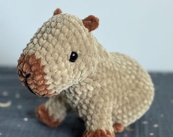 Crochet Capybara Plush – Handmade Amigurumi Stuffed Animal Toy, Woodland Nursery Decor