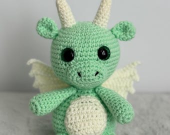 Handmade Crochet Baby Dragon Plush – Mint Green Amigurumi Toy, Nursery Decor - Dorian the Dreamy Dragon
