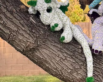 Green Floral Dragon Snuggler | Crochet Baby Dragon Stuffed Animal, Fantasy Nursery Decor
