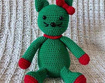 Christmas Crochet Cat Plush - Handmade Amigurumi Kitty | Stuffed Animal, Soft Crochet Toy