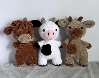 Crochet Cow Plush – Soft Amigurumi Stuffed Animal, Farm Nursery Decor Highland Cow