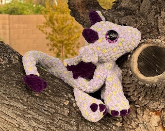 Purple Floral Dragon Snuggler | Crochet Baby Dragon Stuffed Animal, Fantasy Nursery Decor