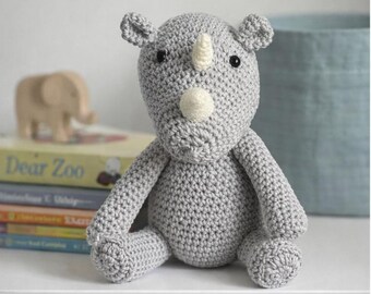 Crochet Rhino Stuffed Animal - Handmade Safari Animal Plush | Soft Amigurumi Toy for Kids & Neutral Nursery Decor