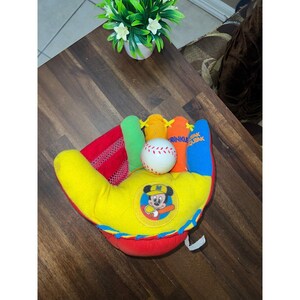 Vintage Mattel Disney Baby Mickey Mouse Plush Baseball Glove Learning Toy image 2