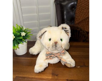 Vtg Burberrys of London Plush Cat Cream Nova Check Ears Bow Tie Realistic HTF