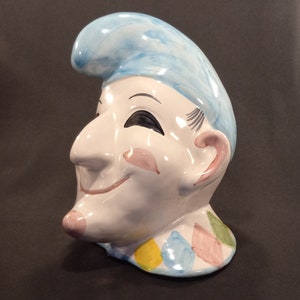 Italian Pottery Coin Bank Handpainted Jester Clown Pastels Vintage Whimsy Italy