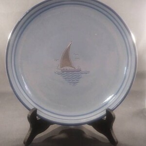 Sail Boat Pottery Plate Wall Hanging Vila&#39; Clara Catalonia Oceantic Powdery Blue Vintage