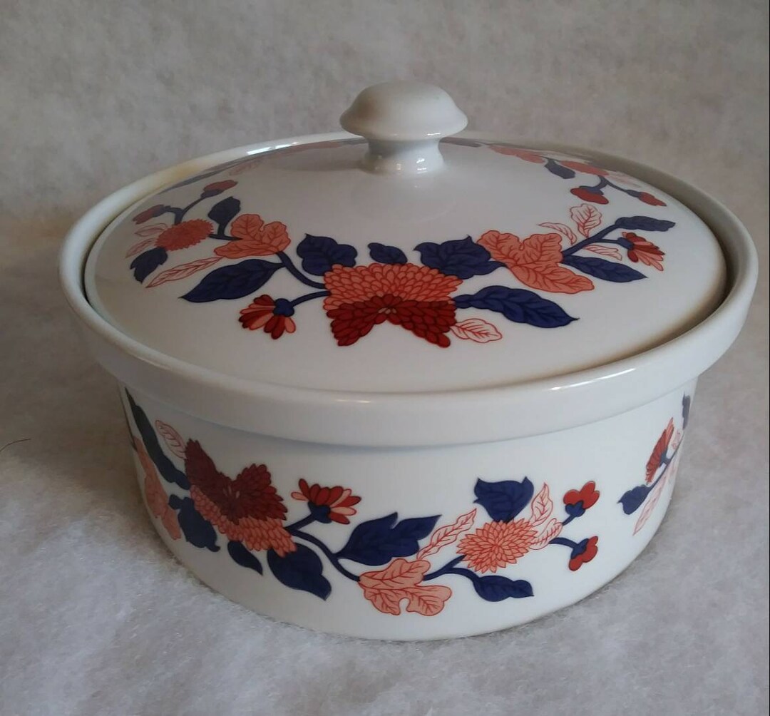 Round Casserole Dish Fitz and Floyd Vintage Mandarin 1.75 Quart Lidded