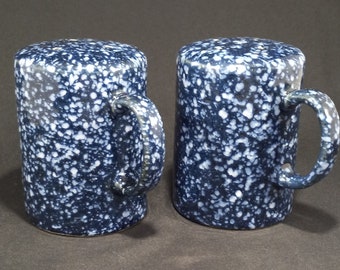 Blue Speckled Salt and Pepper Stove Top Ceramic Shakers Otagiri Vintage Farmhouse