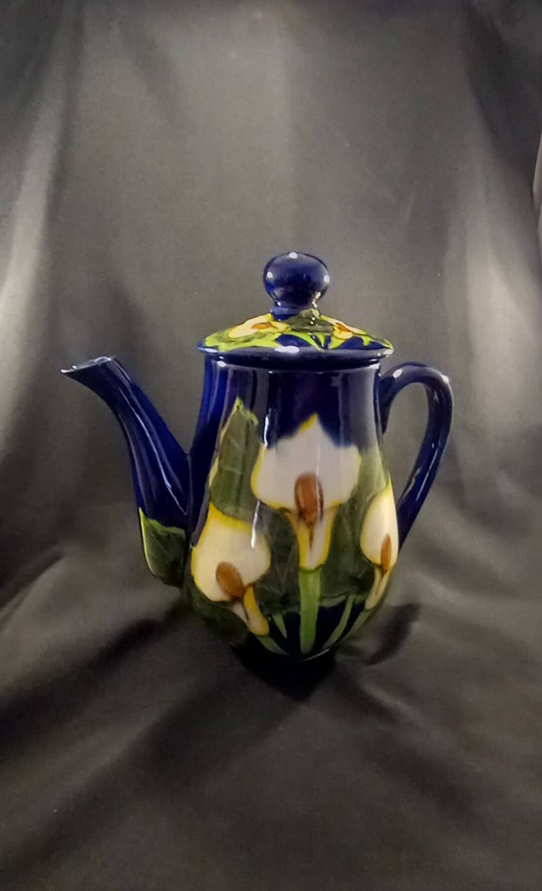 Talavera Pottery Teapot Mexican Hand Painted Cobalt Blue Cala Etsy