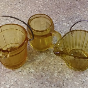 Amber Glass Carnival Bucket Coal Bucket Ashtrays Barrel Toothpick Holder Indiana Glass Vintage USA