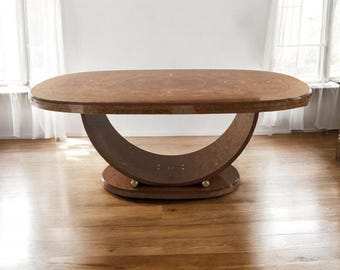 Handcrafted Walnut Dining Table Art Deco Style Sculptural Wooden Table Mother of Pearl Inlay Custom Size Personalized Furniture