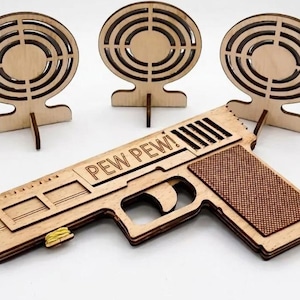Laser Cut Wooden Rubber Band Gun, DIY Laser Cut Toy Gun, Fun Customizable Design, PEW PEW Laser Cut File, Glowforge xTool Digital Download.