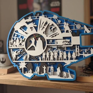 3D Layered Spaceship Clock SVG | Millennium Falcon Laser Cut File (Digital Download)