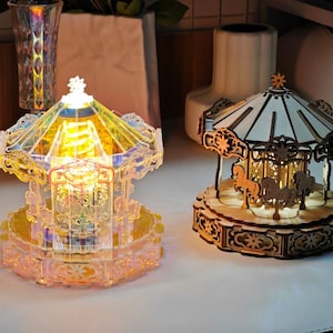 3D Wooden Carousel Laser Cut File | Kinetic Horse Lantern SVG (Digital Download)