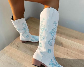 Retro Western Embroidered Cowboy Boots – Knee High Winter Riding Style