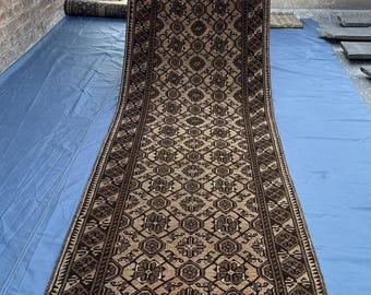 3 x 9 tapis de couloir afghan marron : 3 x 9 pieds laine nouée à la main tapis Mauri Gul, tapis de couloir tribal turkmène vintage, accent de sol de cuisine