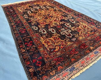 Tapis baloutche vintage fait main 3 x 5, tapis afghan médaillon bleu marine foncé, tapis floral en laine tribal Boteh, décoration d'accent Moody Dark Academia