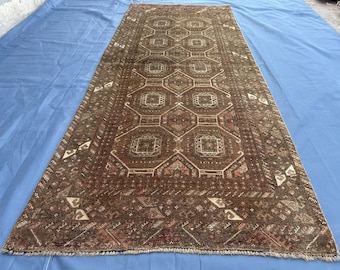 3 x 6,8 pi, tapis de course sarouk vintage fait main, tapis médaillon géométrique afghan vieilli, couleur marron, tapis de passage pour couloir cuisine bohème terreux