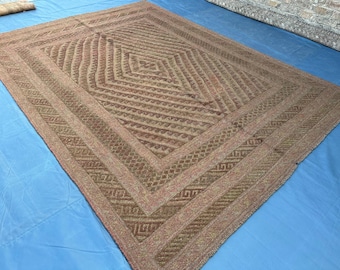 6,5 x 9,1, tapis afghan vintage fait main, grand tapis en mélange de laine marron, tapis oriental authentique de salon bohème en sourdine tribal géométrique