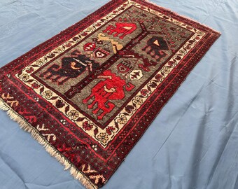 Tapis arbre de vie vintage fait main 2,5 x 3,9 x 3,9 cm, petit tapis décoratif tribal rouge gris à Motif afghan, mini tapis décoratif pour entrée Moody Dark Academia