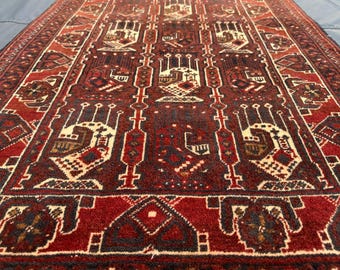 Tapis afghan fait main vintage, tapis arbre de vie rouge foncé, tapis géométrique à motif animal chameau, tapis décoratif de salon Moody Dark Academia