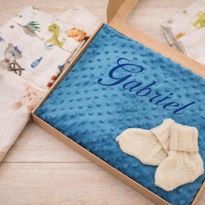 Cadeauset voor babydeken geborduurde minky | Inbakerdoeken van katoenen gaas, essentials voor pasgeborenen