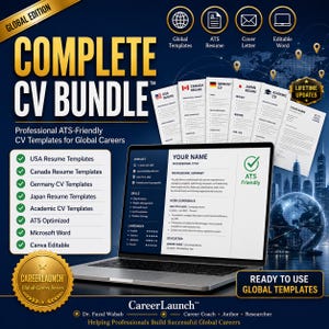 以下が含まれることがあります： Complete CV Bundleというタイトルのデジタル製品パッケージ。米国、カナダ、ドイツ、日本、および学術用を含む、グローバルなキャリア向けのATS対応プロフェッショナル履歴書テンプレートが含まれています。