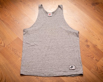 80s-90s Nike Blank Gray Tank Top, M, Vintage Tanktop, Swoosh Logo Patch, Sleeveless Shirt, Rayon Tri-Blend