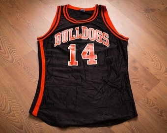 80s-90s Bulldogs Basketball #14 Jersey, Black & Orange, Vintage Tank Top Sports Uniform Shirt