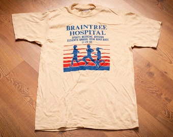 1987 Braintree Hospital 10k Road Race T-Shirt, S, Vintage 1980s, Sports Medicine Division, Short Sleeve Graphic Tee, Massachusetts, MA