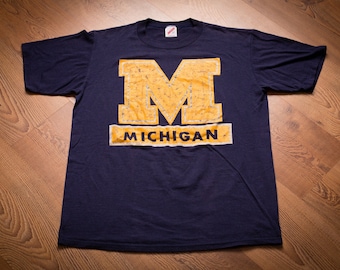 Michigan Wolverines T-Shirt, M Logo, College University, Vintage 1980s-1990s, Short Sleeve Graphic Tee