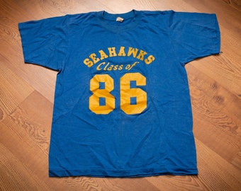 80s Seahawks Class of 86 T-Shirt, S, Vintage 1986 School Tee, Screen Stars, Graduating Year, Graduation