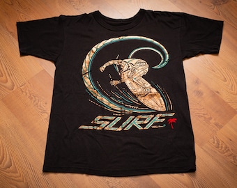 80s-90s SURF Foil Graphic T-Shirt, M, Vintage Tee, Michou Surfing, Aloha Beach Surfer, Wave Beachwear, Surfwear