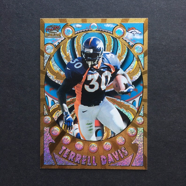 Terrell Davis 1997 Pacific Revolution Gold Foil Card 41, Denver Broncos, NFL Football, Vintage 90s image 1